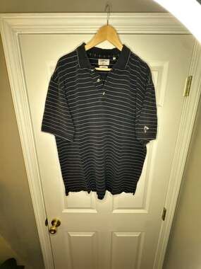 Callaway Golf Sport Men's Black and White Striped Short Sleeve Polo Shirt